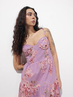 Purple Shoulder strap Cotton Dress