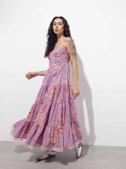 Purple Shoulder strap Cotton Dress