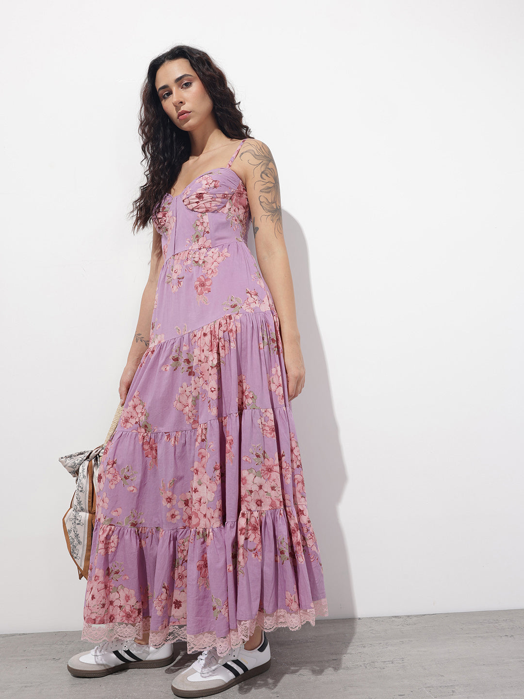 Purple Shoulder strap Cotton Dress