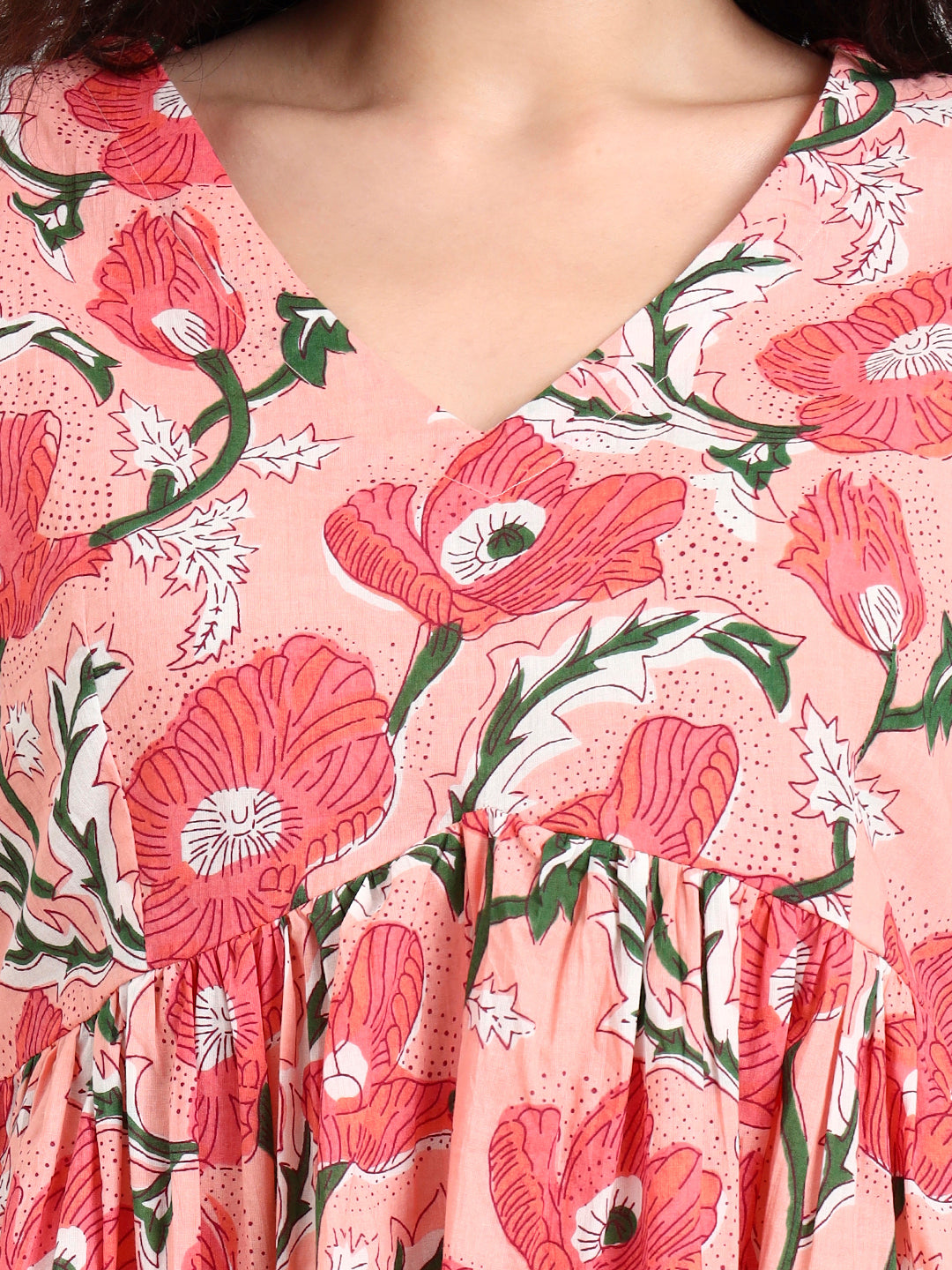 Pink Floral Print Peplum Cotton Top