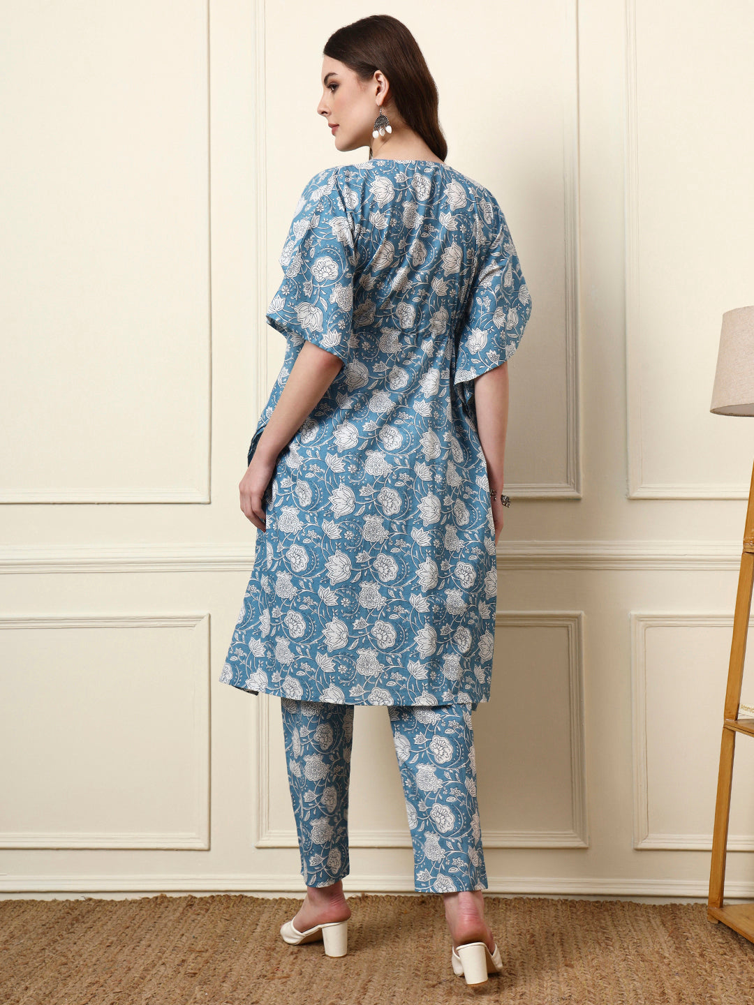 Divena Blue V-Neck Cotton Kaaftan Co-ord Sets