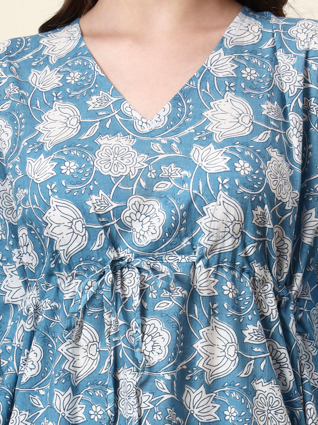 Divena Blue V-Neck Cotton Kaaftan Co-ord Sets