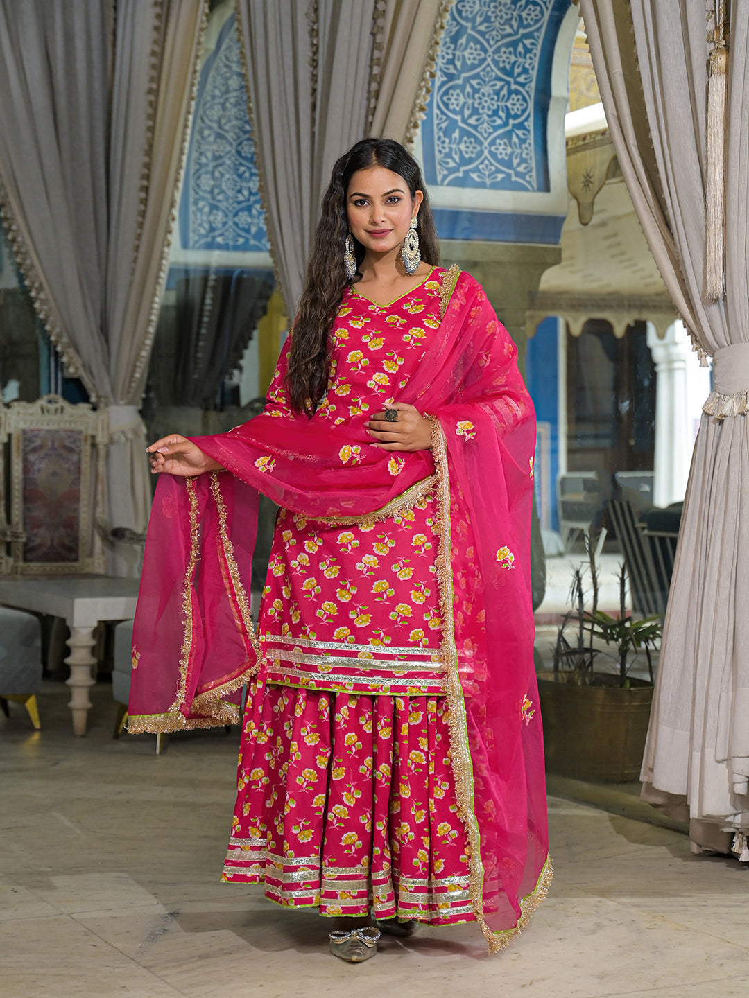Pink Cotton Kurti Lehenga Sets With Dupatta