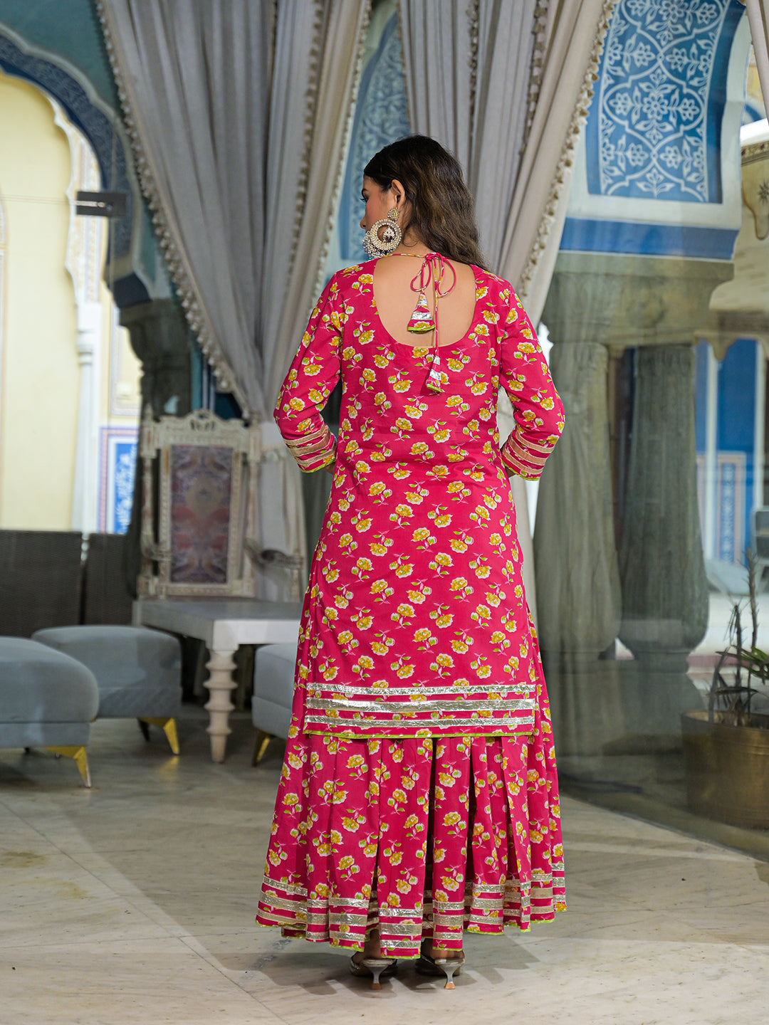 Pink Cotton Kurti Lehenga Sets With Dupatta