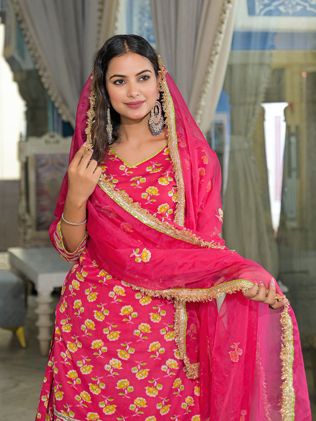 Pink Cotton Kurti Lehenga Sets With Dupatta