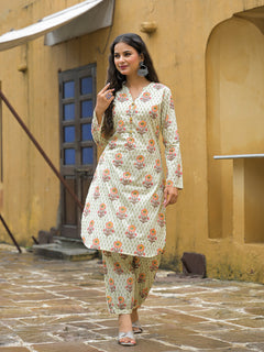 Divena Cream Floral Print Cotton Co-ord Sets