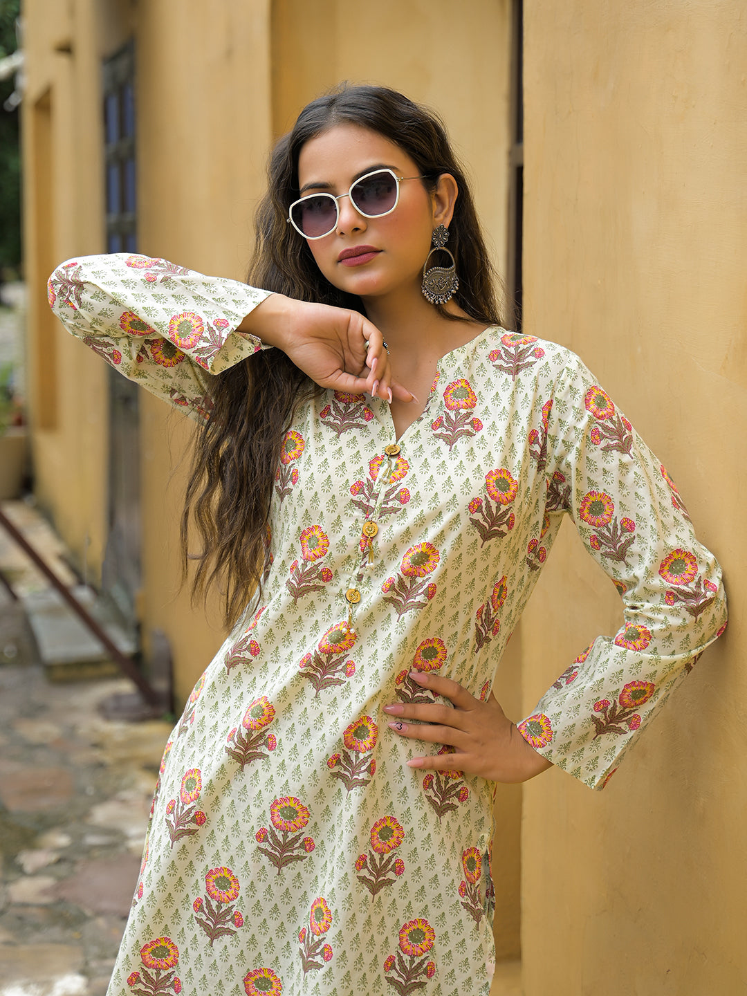 Divena Cream Floral Print Cotton Co-ord Sets