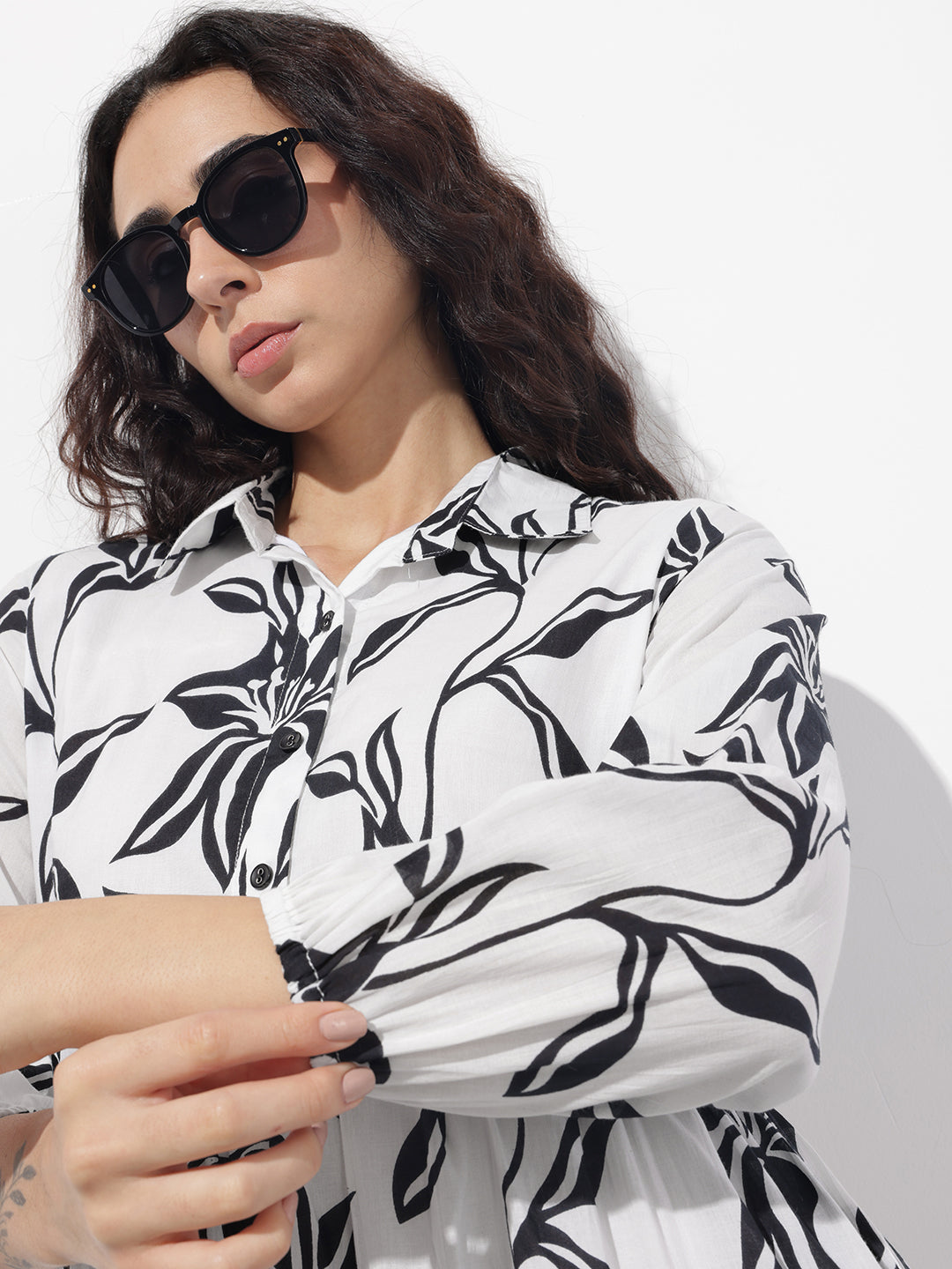 White Shirt Coller Mulmul Linning Cotton Dress