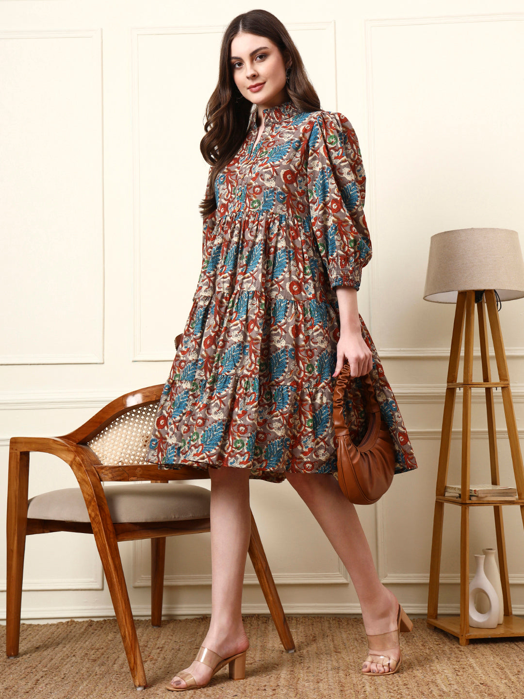 Divena Multi Color Boat Neck Cotton Dress