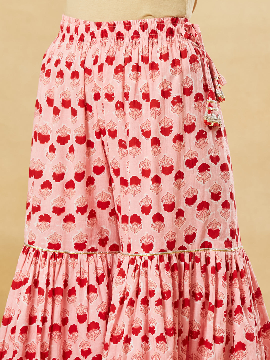Pink Hand Block Cotton Kurta Sharara Set with Dupatta
