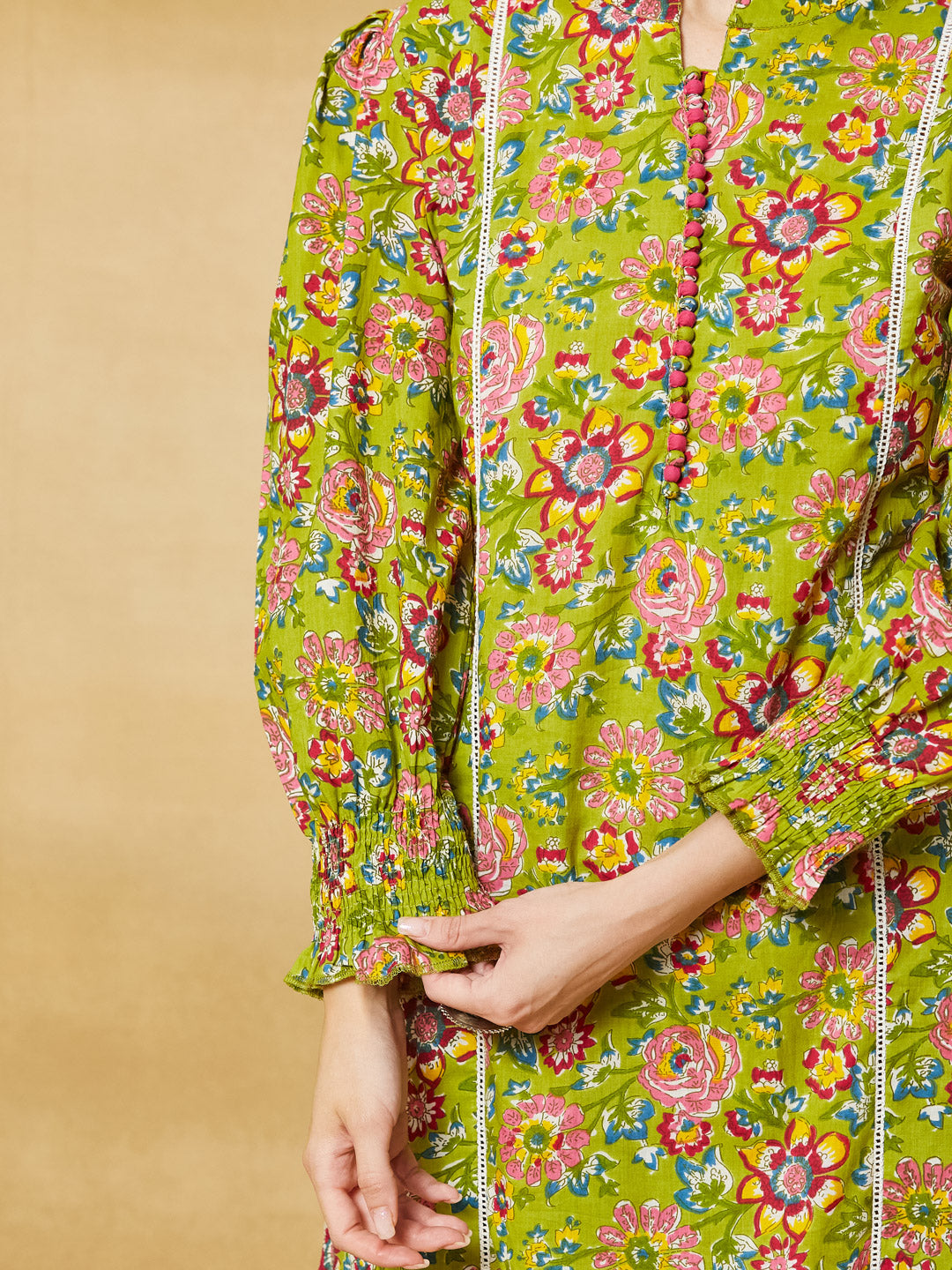 Green Cotton Kurta With Harem Pant Set