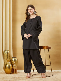 Black Solid Cotton Farshi Salwar Set