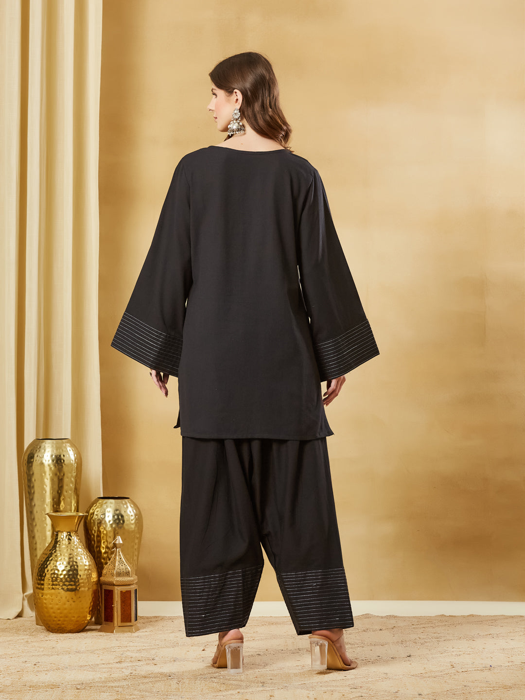 Black Solid Cotton Farshi Salwar Set