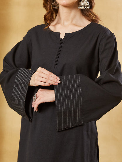 Black Solid Cotton Farshi Salwar Set