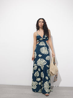 Blue Shoulder Strap Rayon Dress