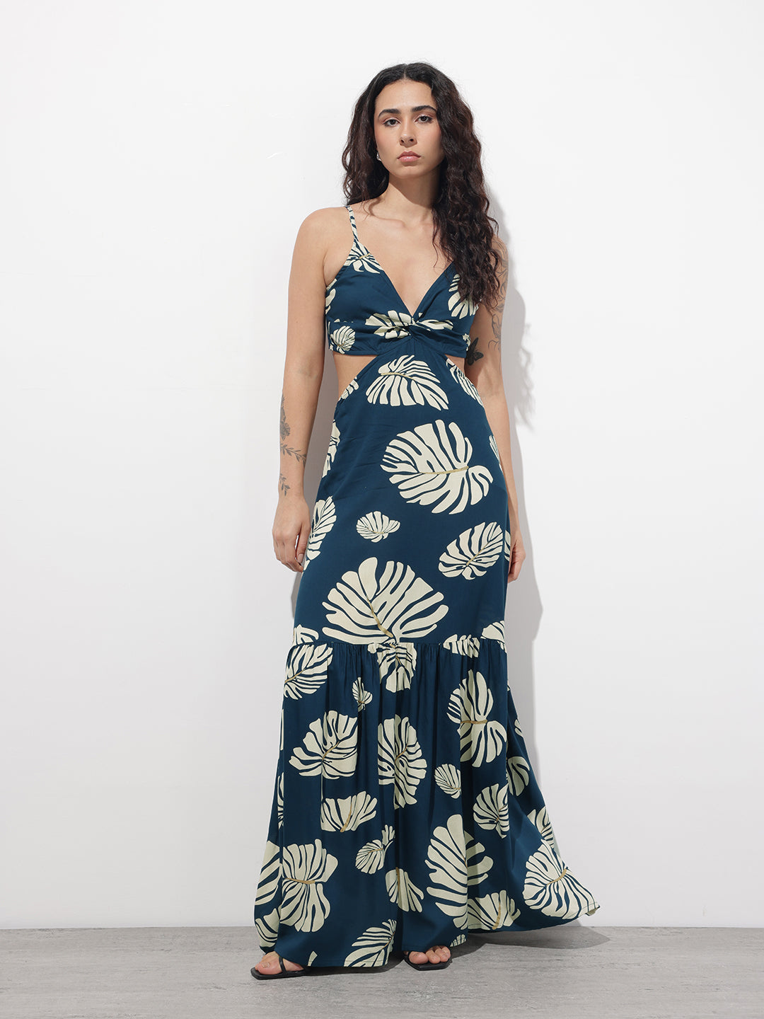 Blue Shoulder Strap Rayon Dress