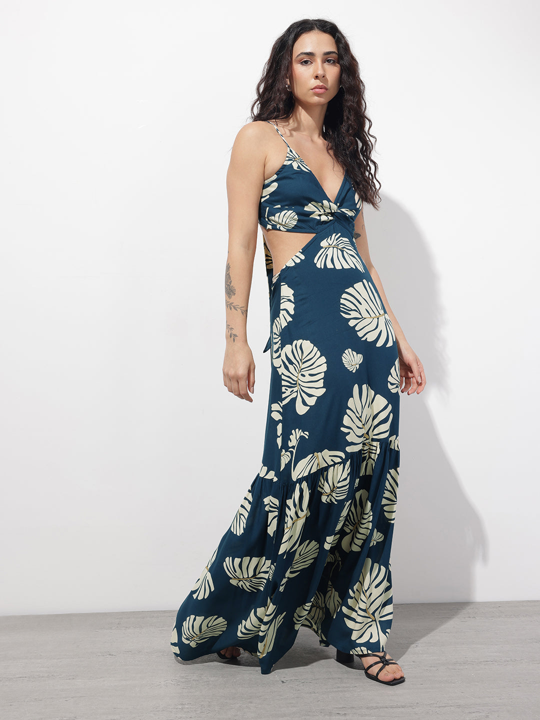 Blue Shoulder Strap Rayon Dress