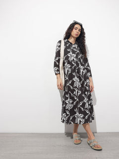Black Shirt Coller Mulmul Linning Cotton Dress