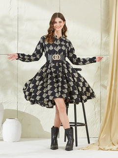 Black Rayon Boat Neck Knee Length Dress