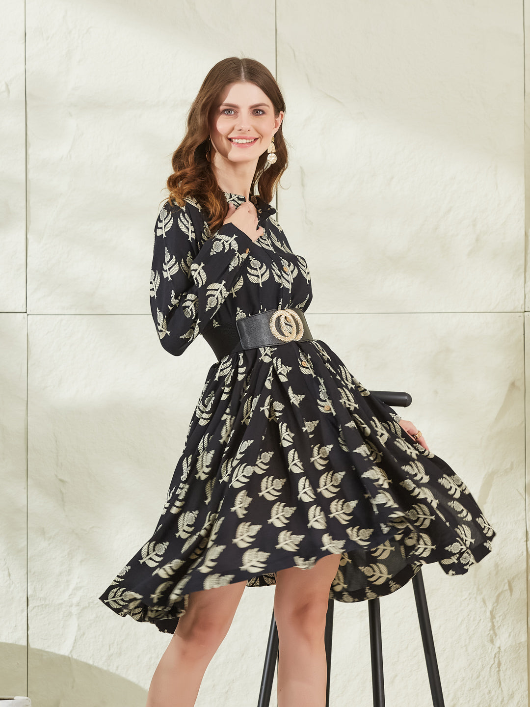 Black Rayon Boat Neck Knee Length Dress