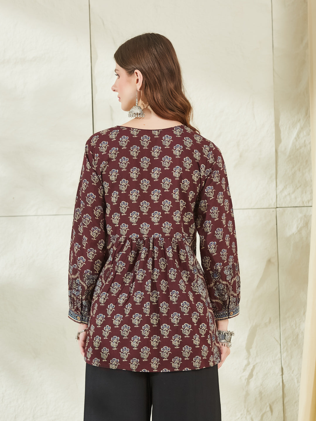 Wine Color Cotton Peplum Top