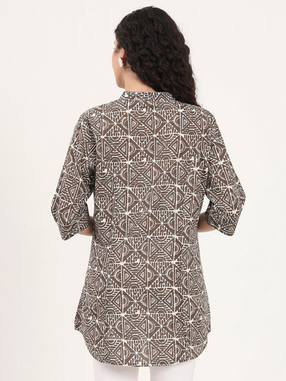 Dark Grey Geomatric Printed Cotton Top