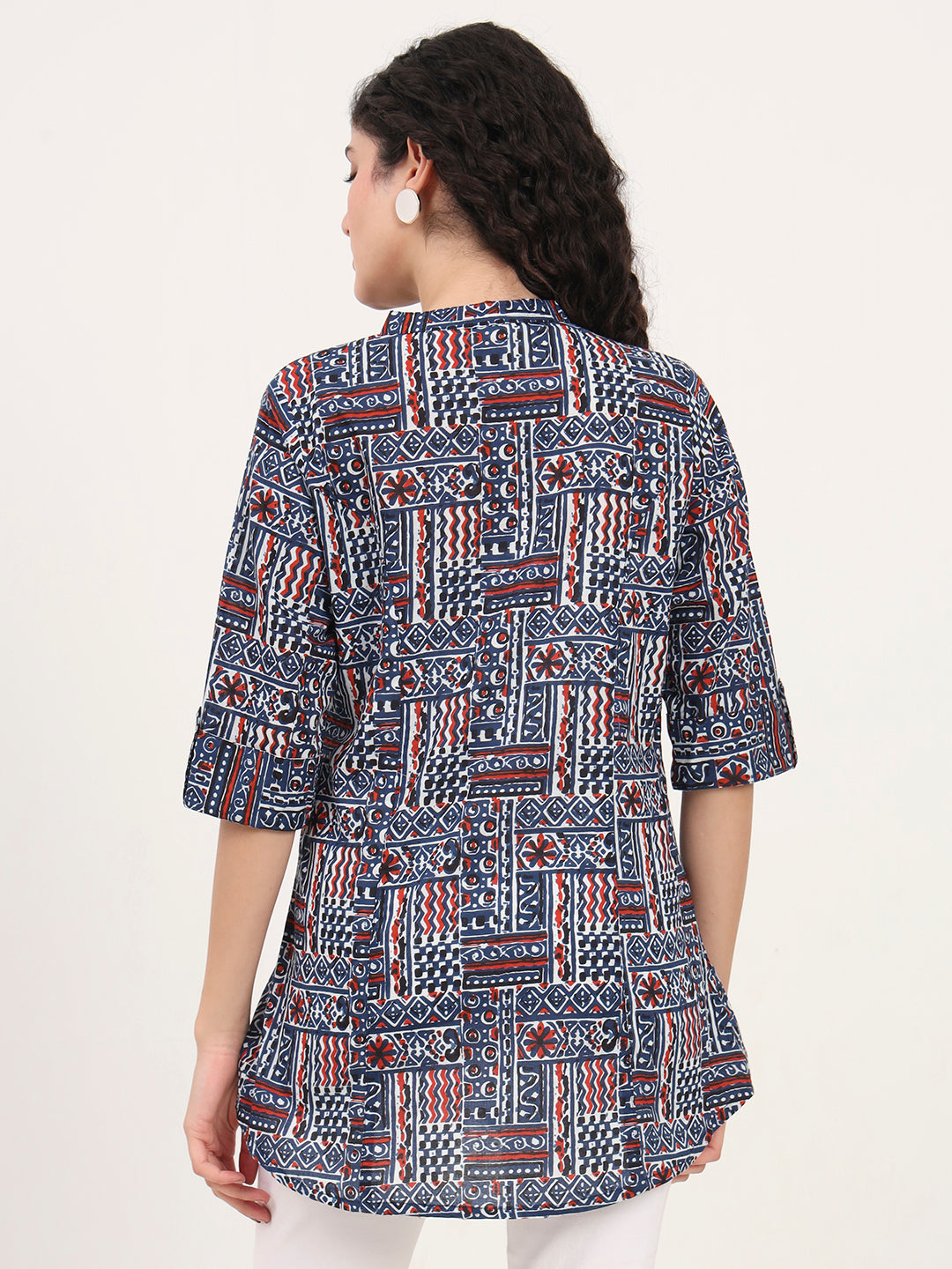Blue Floral Printed Cotton Top