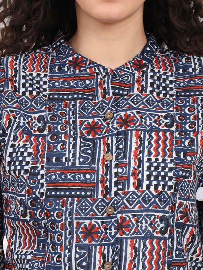 Blue Floral Printed Cotton Top