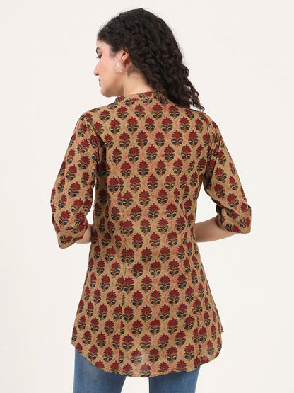 Brown Floral Printed Cotton Top