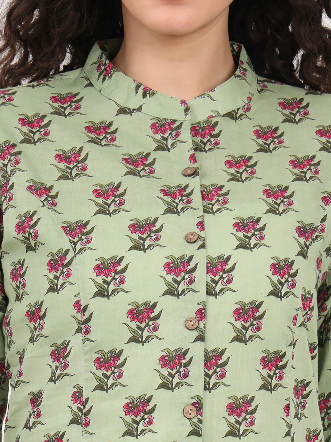 Green Floral Printed Cotton Top