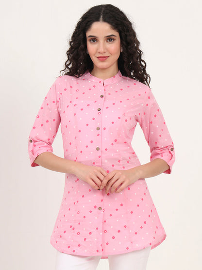 Pink Bandhani Printed Cotton Top