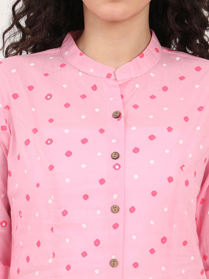 Pink Bandhani Printed Cotton Top