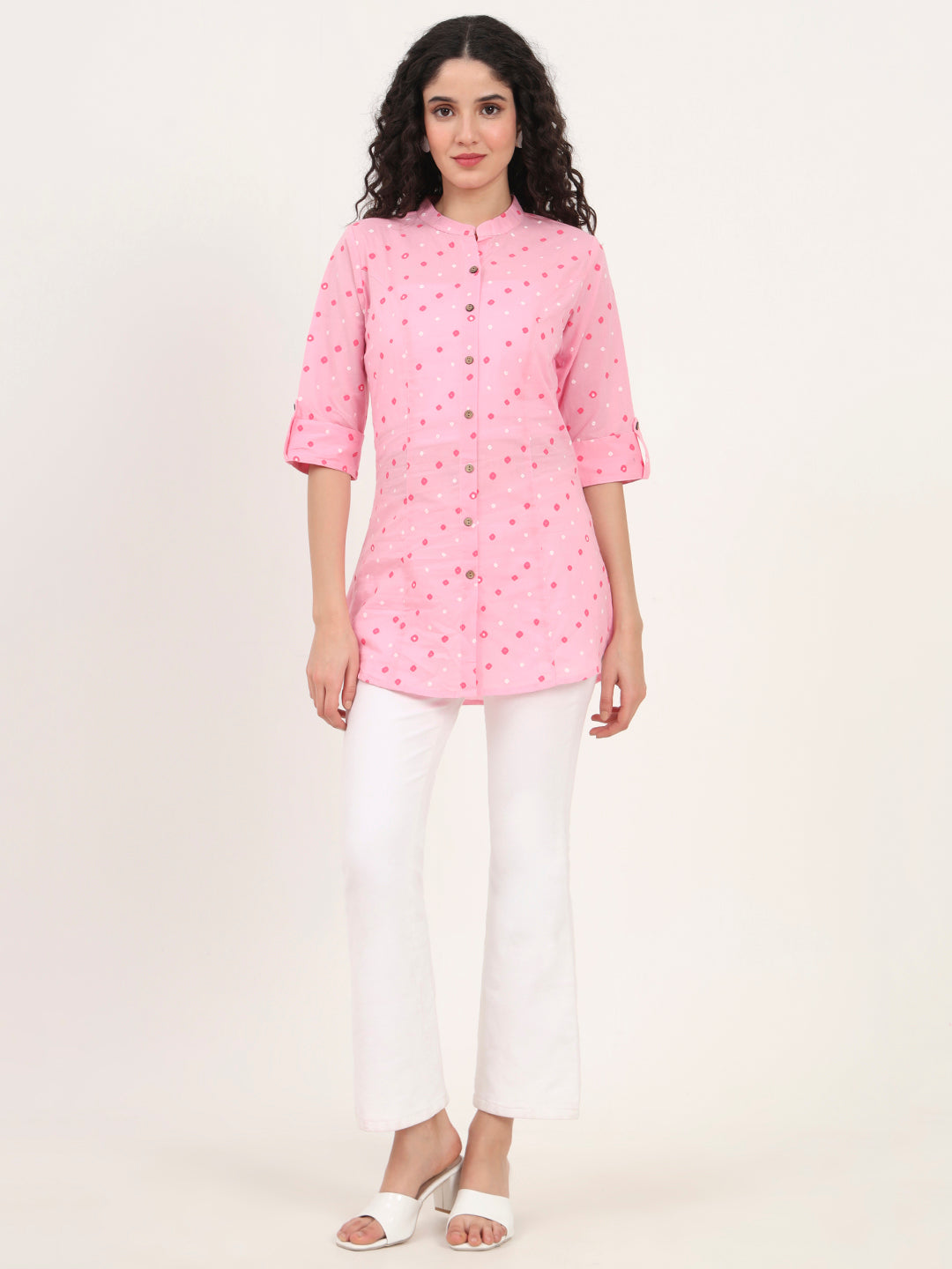 Pink Bandhani Printed Cotton Top