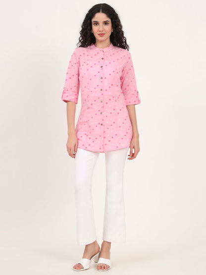 Pink Bandhani Printed Cotton Top