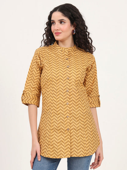 Yellow Zigzag Printed Cotton Top