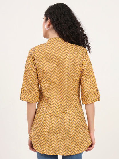 Yellow Zigzag Printed Cotton Top