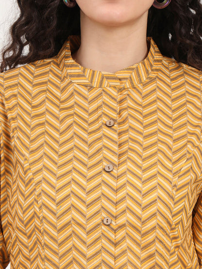 Yellow Zigzag Printed Cotton Top