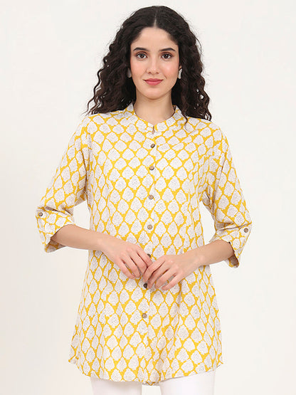 Yellow Floral Printed Rayon Top
