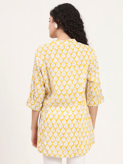 Yellow Floral Printed Rayon Top