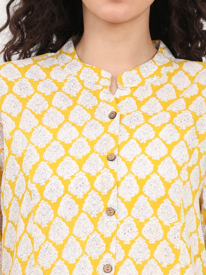 Yellow Floral Printed Rayon Top