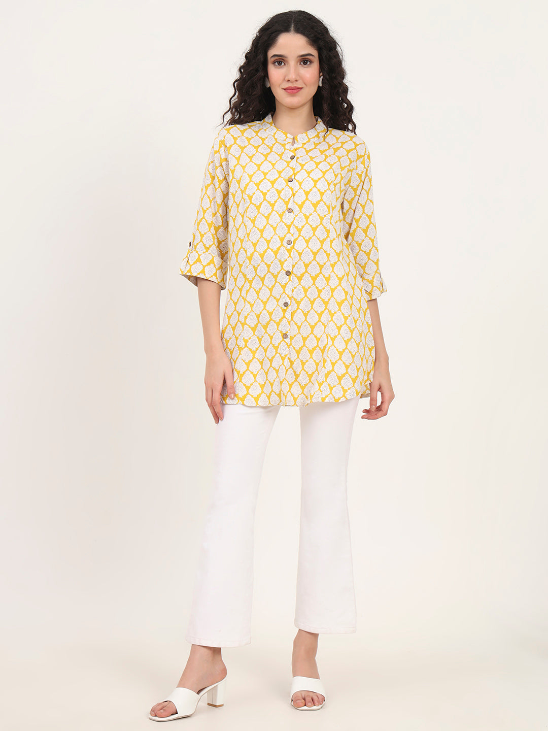 Yellow Floral Printed Rayon Top