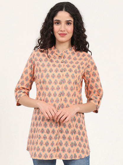 Light Orange Floral Printed Cotton Top