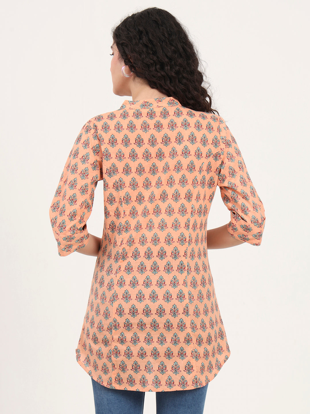 Light Orange Floral Printed Cotton Top