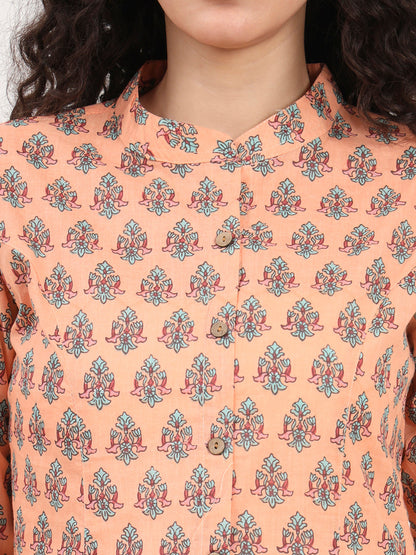 Light Orange Floral Printed Cotton Top
