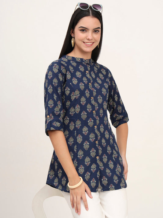 Navy Blue Cotton A-Line top