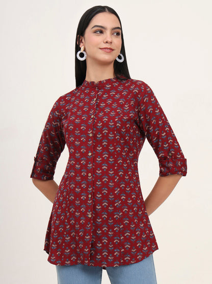 Maroon Rayon A-Line Top