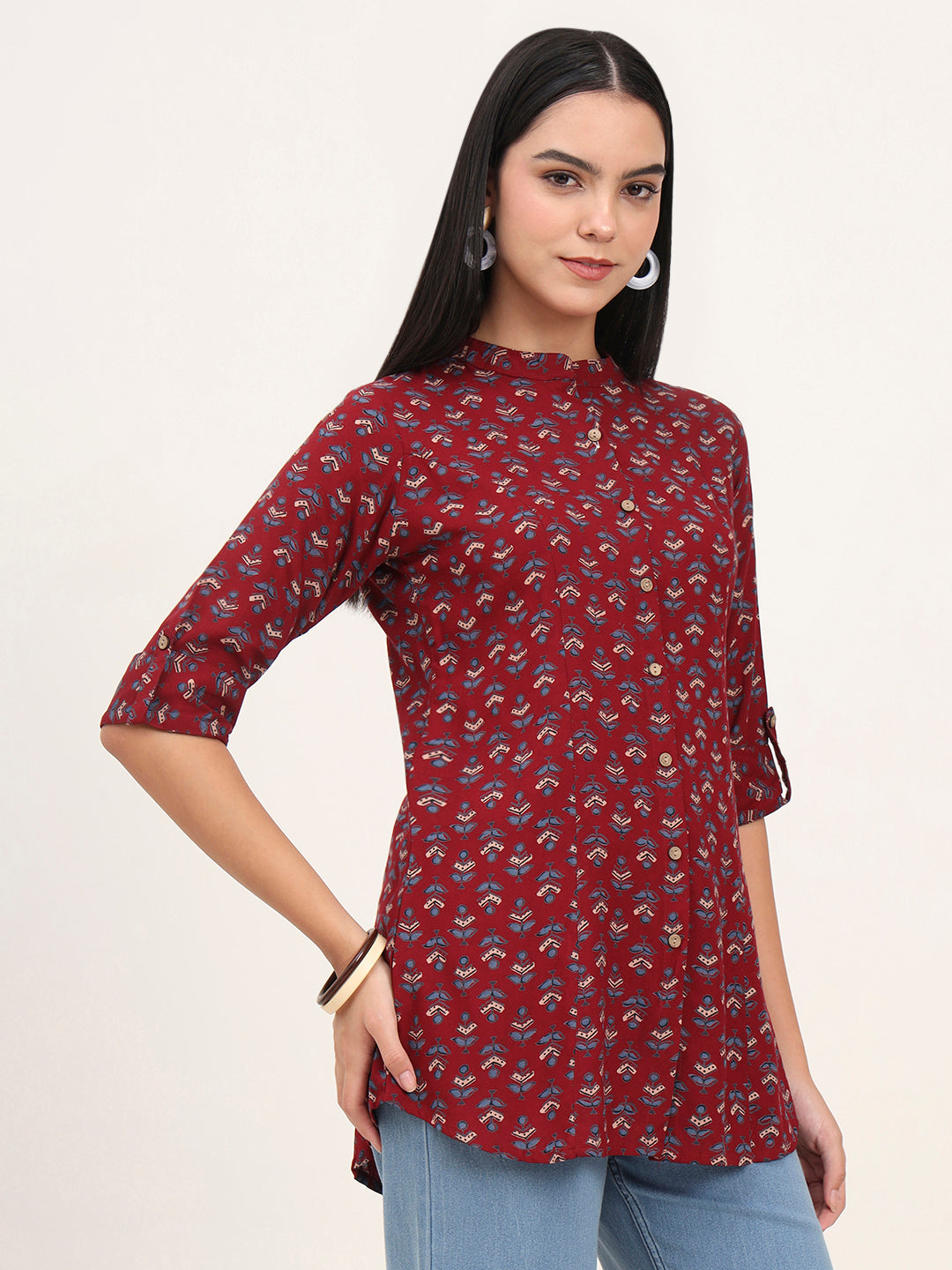 Maroon Rayon A-Line Top
