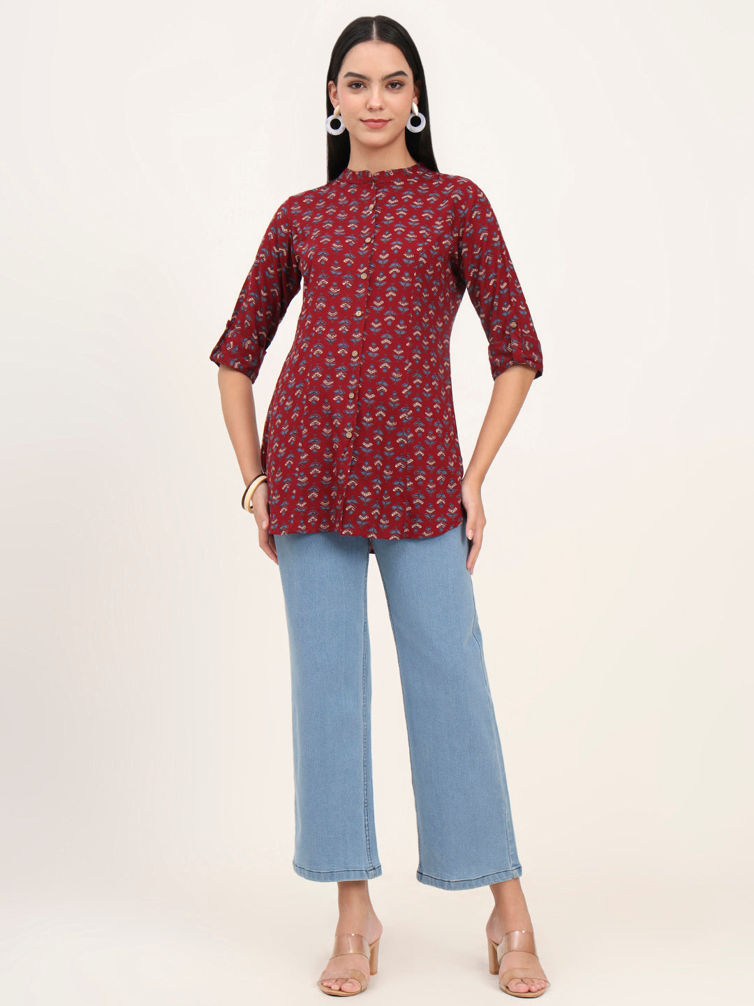 Maroon Rayon A-Line Top