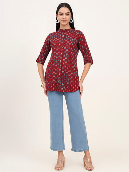Maroon Rayon A-Line Top