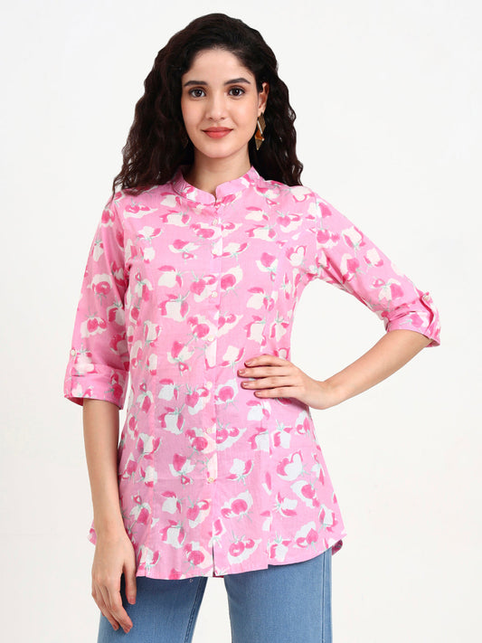 Pink Floral Print Cotton Top